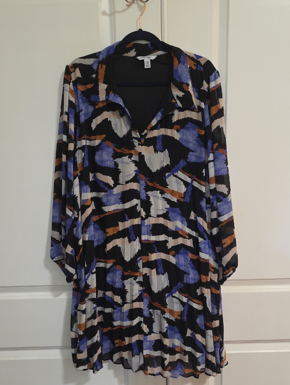 Nine West Black Blue Multi-Print Midi Dress